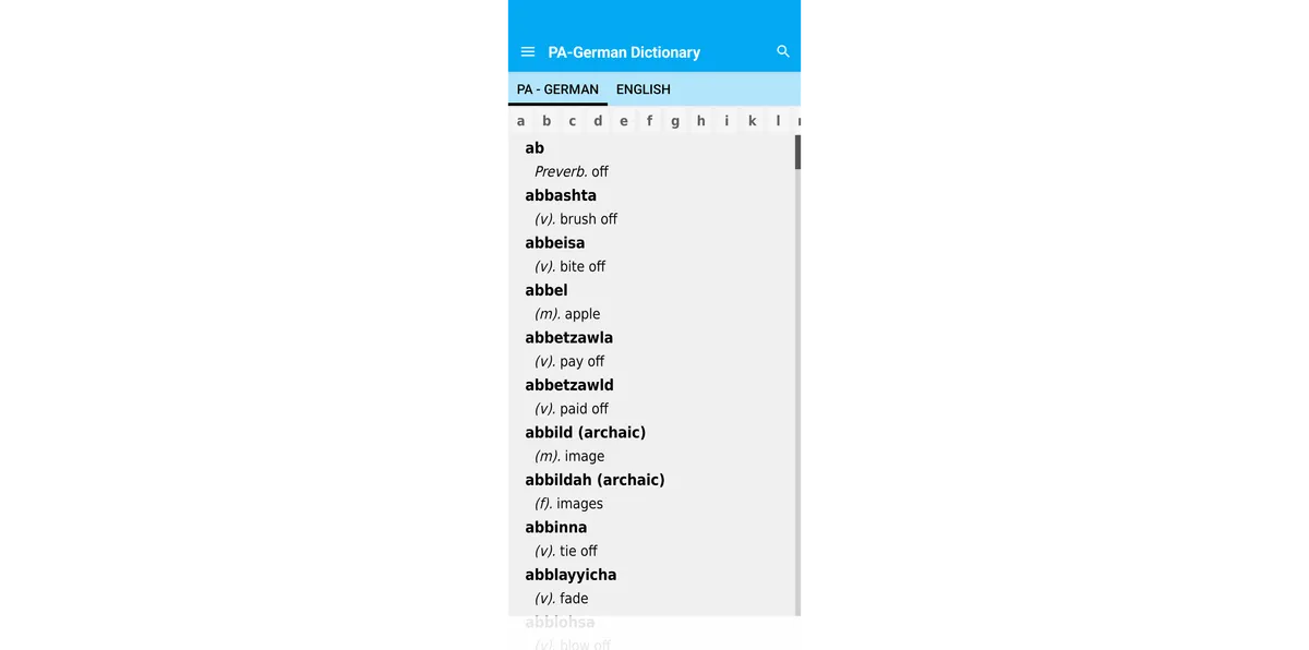 A screenshot of a dictionary app